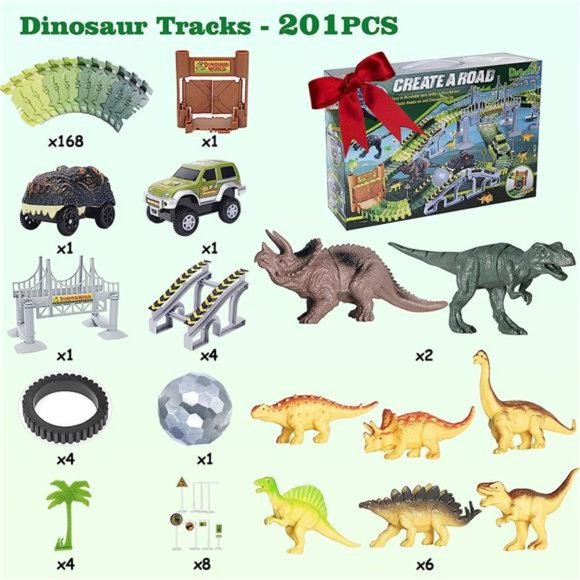 Dinosaur Toys, 201Pcs Create A Dinosaur World Road Race with Rolling Ball 8 Dino - Picture 3 of 6